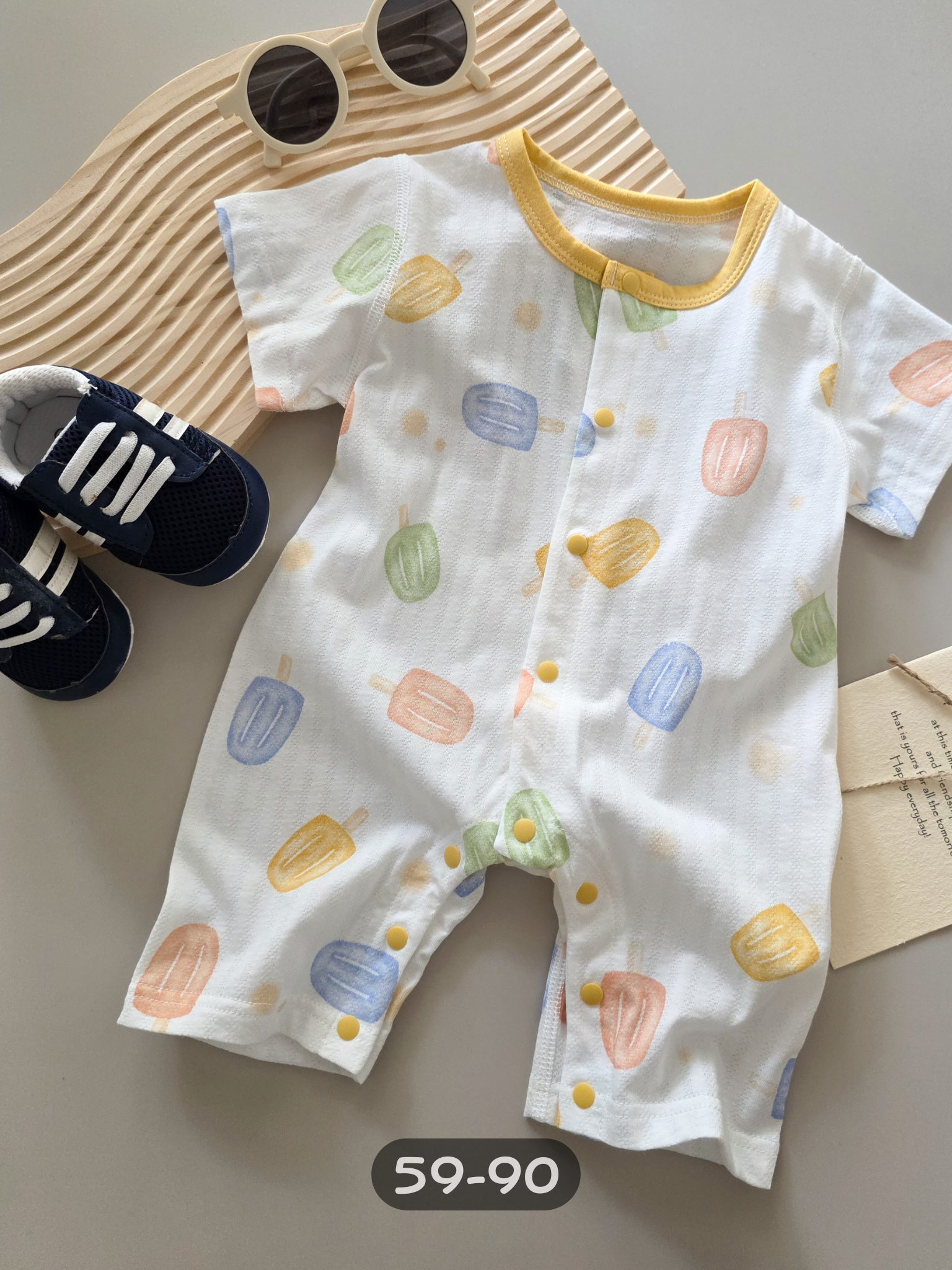 彩色冰棒 短袖網眼連身衣