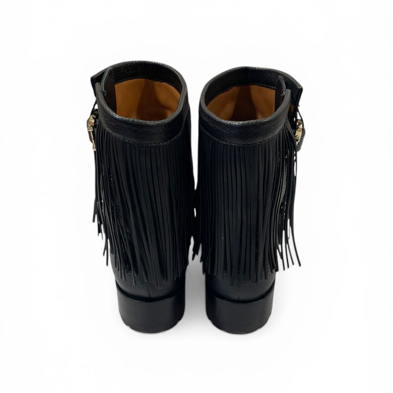 DISPAY~VALENTINO BOOTS 37碼 CARAVANI華倫天奴 短靴, 機車靴 黑色流蘇牛皮 #香榭站正品
