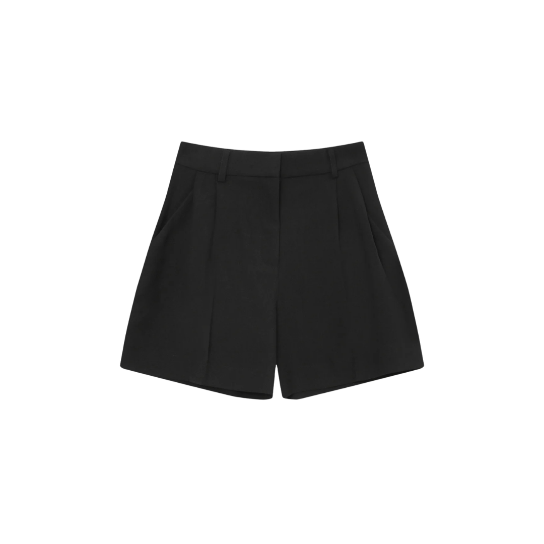 1GM0329-023 [GRACE & MILA] Pleated Straight Shorts Noir Vite #SS2613025 (C-EU-E)