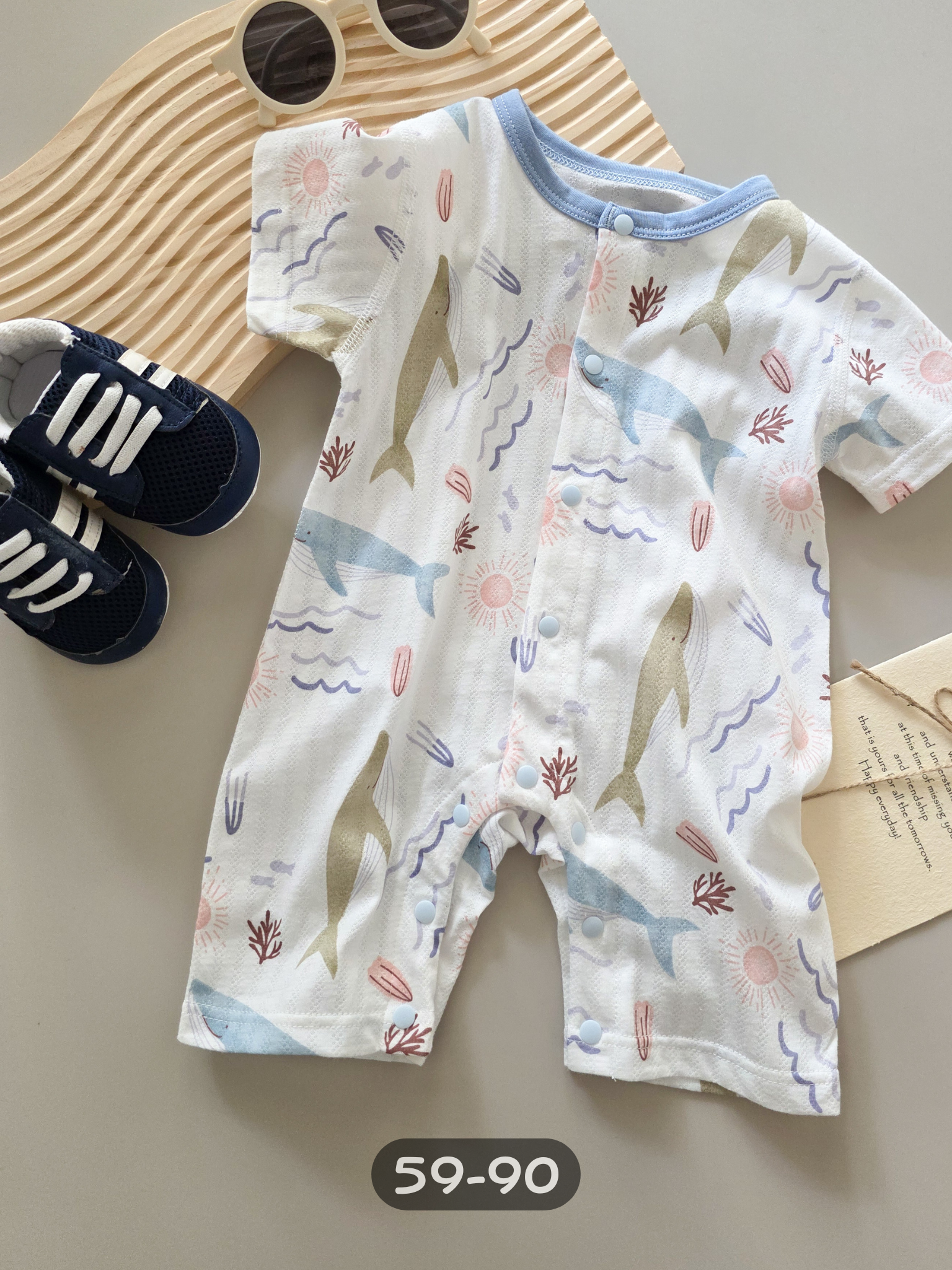 藍色海洋 短袖網眼連身衣