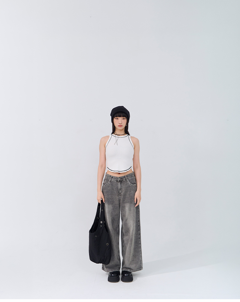 金属钉扣抓皱剪接肩背包 两色售【06070438】现+预