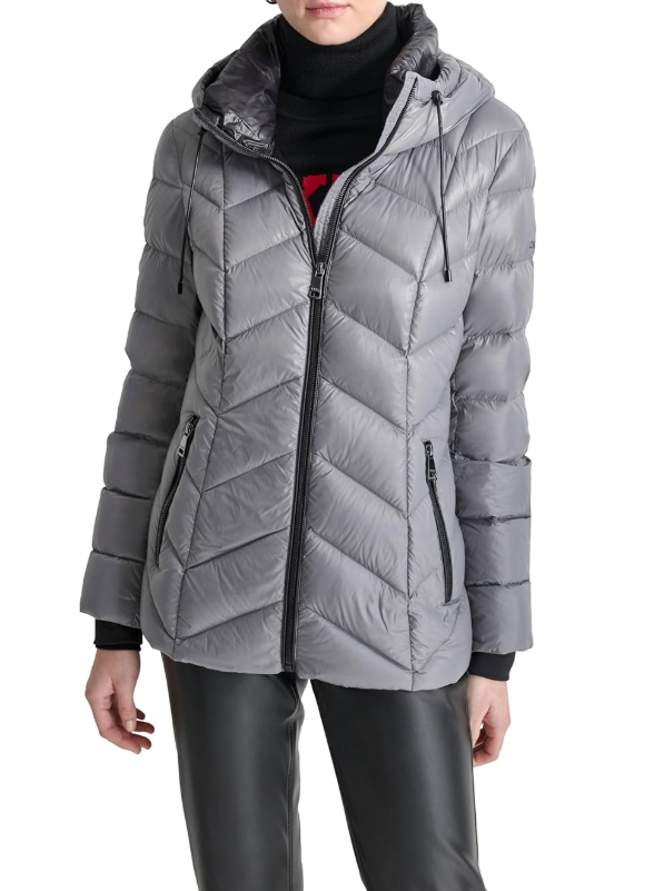 [S] DKNY GREY WOMEN DOWN FILLED SHORT PUFFER, DL4MDV59-GRE [FINAL SALE] (SD1584)