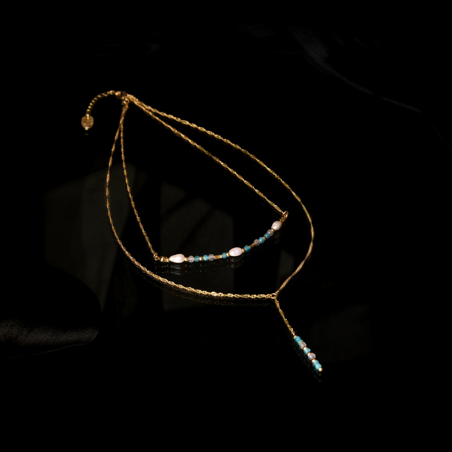 高維美｜珍珠拉長石磷灰石銅鍍18k真金Y型項鍊 N0074-6