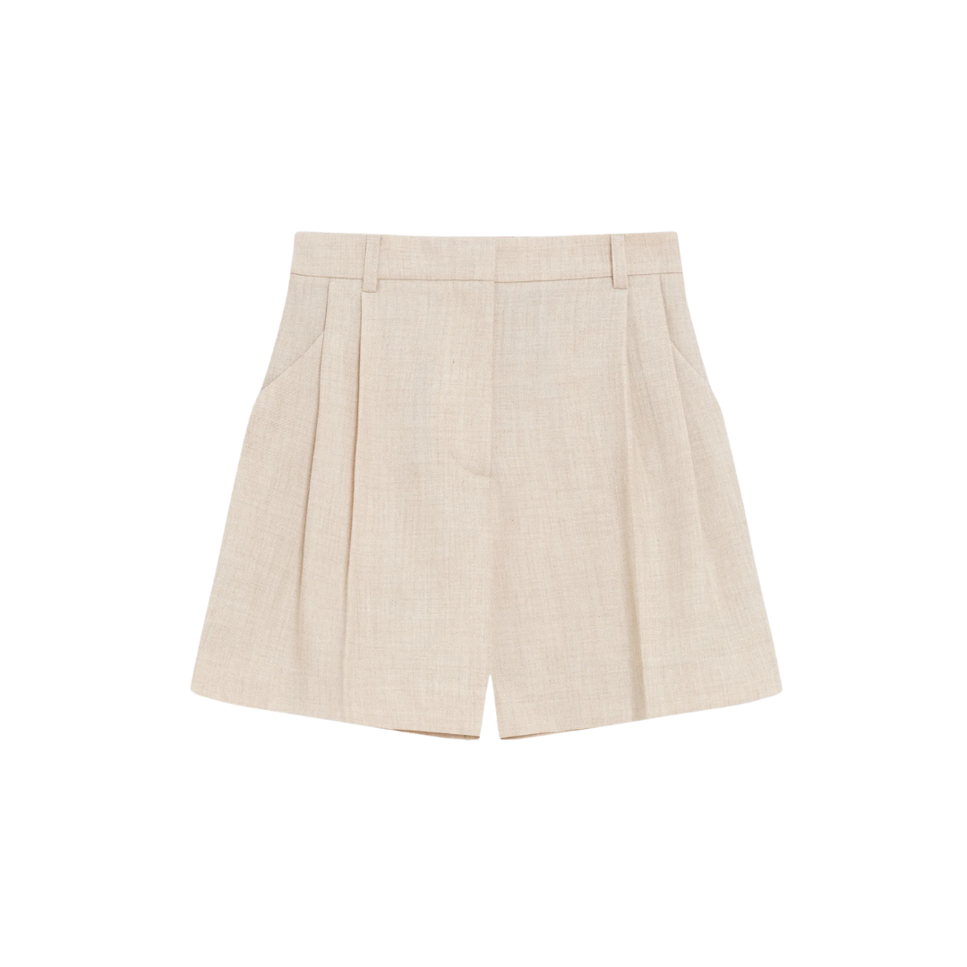 1GM0329-024 [GRACE & MILA] Pleated Straight Shorts Sable Vite #SS2613025 (C-EU-E)