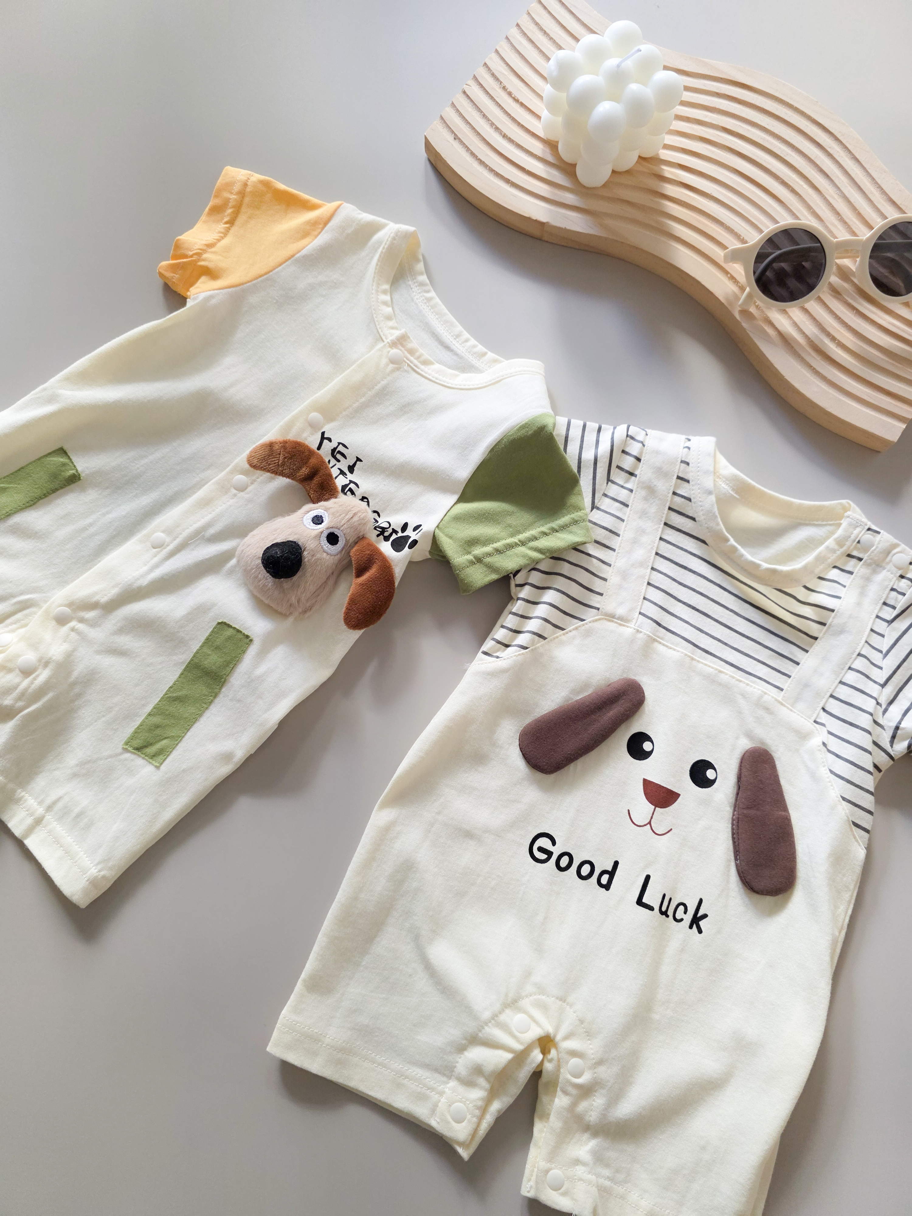 假兩件大耳狗 短袖連身衣