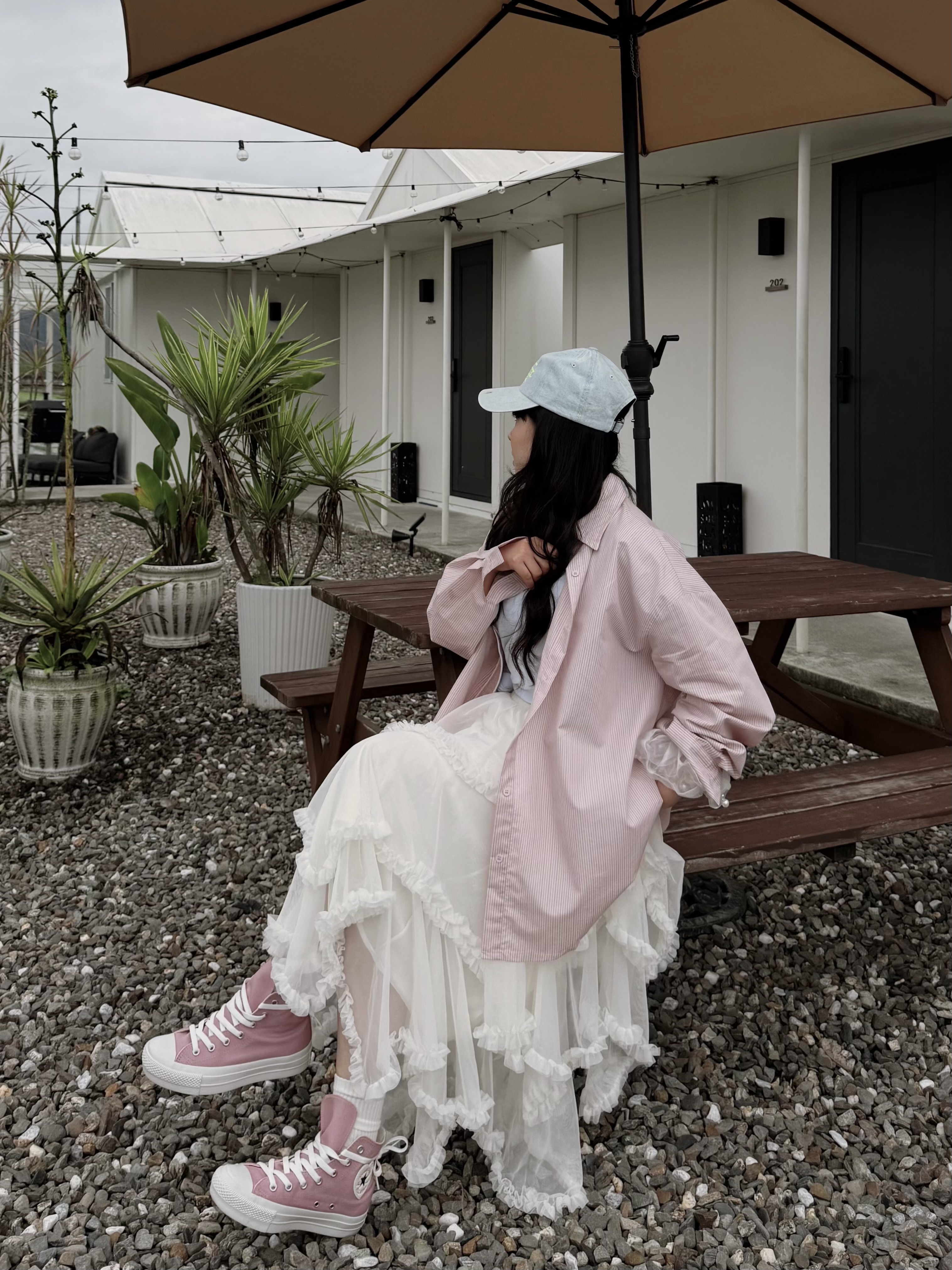 心動系列 粉色直紋長版襯衫