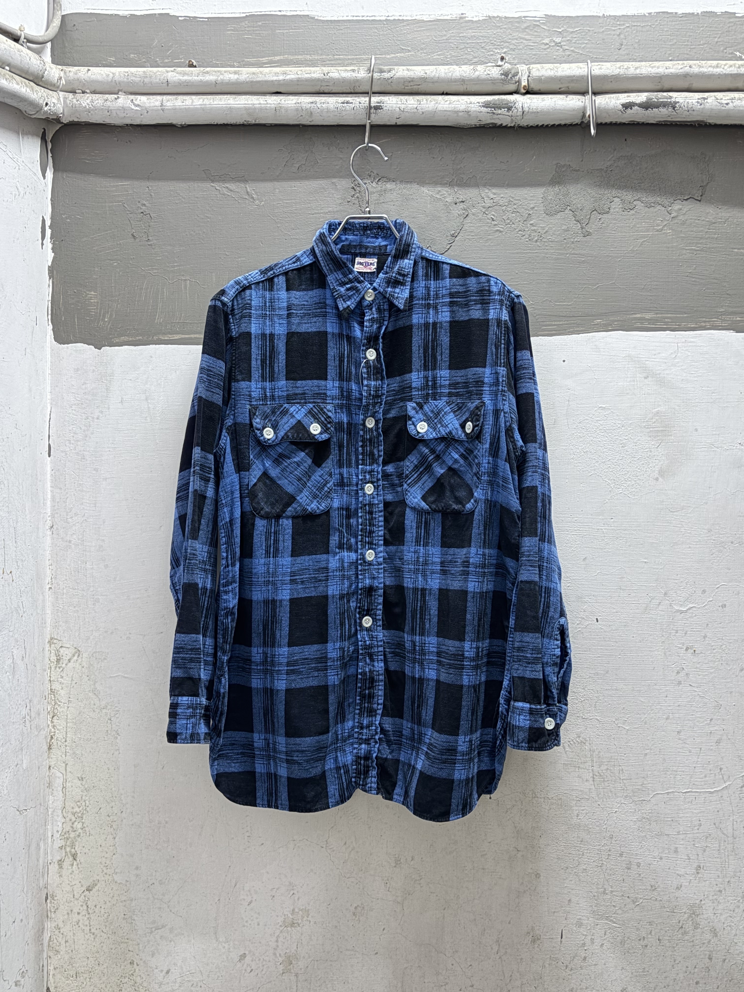 50’s BIG YANK  Unusual Ombré Check Printed Flannel Shirt  Black x Blue