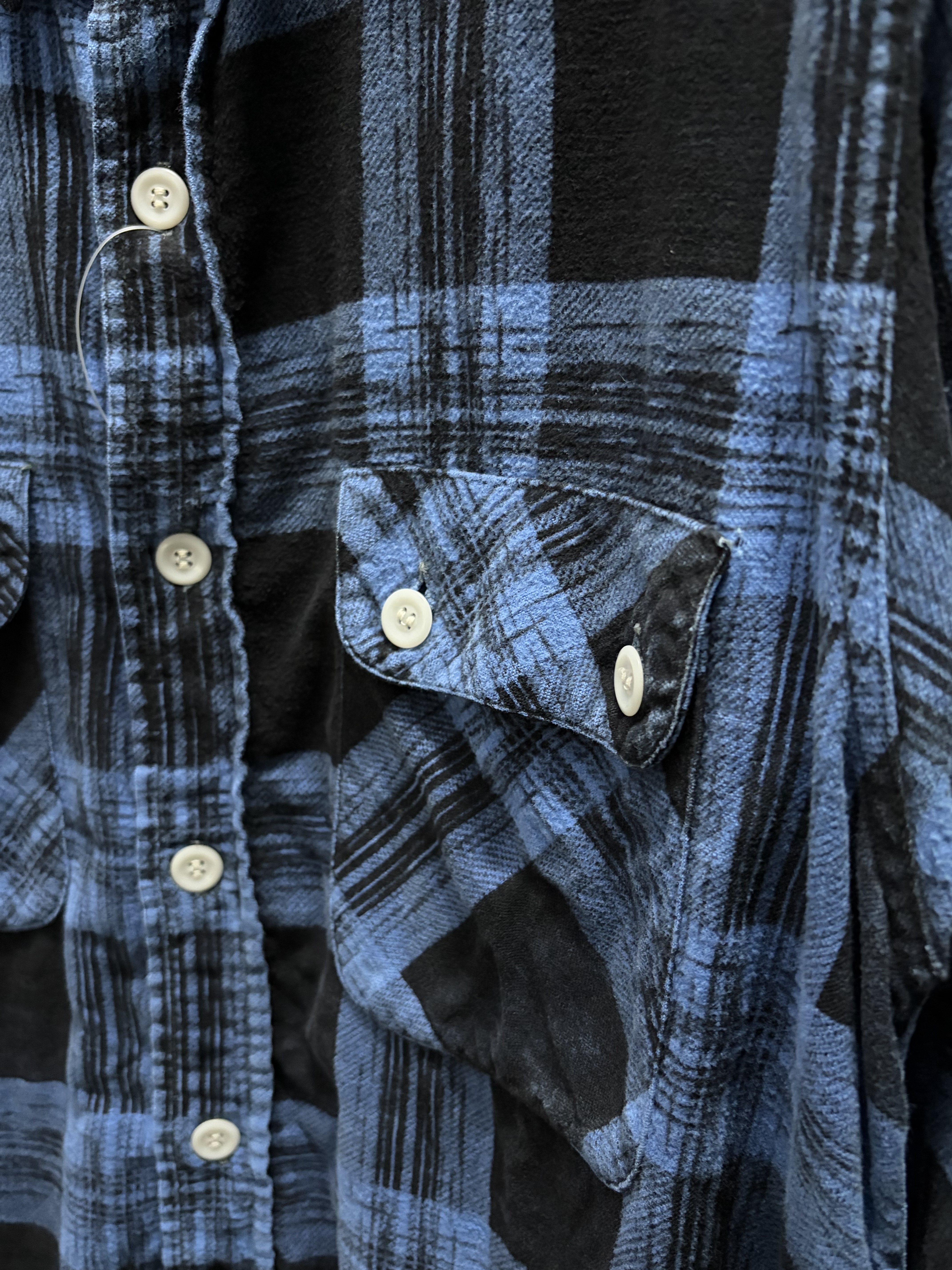 50’s BIG YANK  Unusual Ombré Check Printed Flannel Shirt  Black x Blue