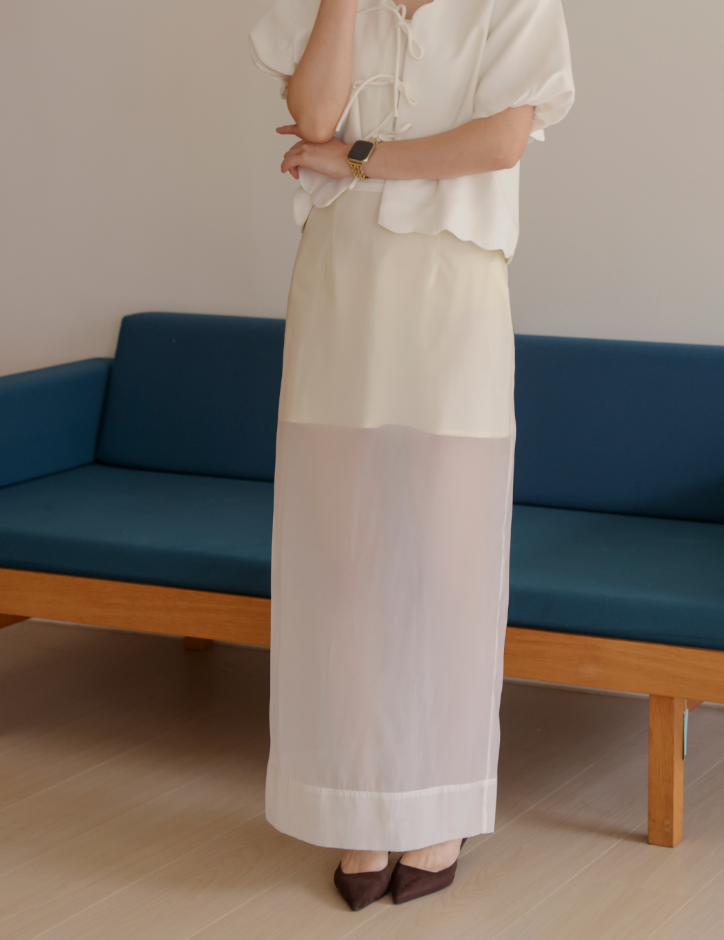 輕盈透紗剪接半身裙（3尺寸）