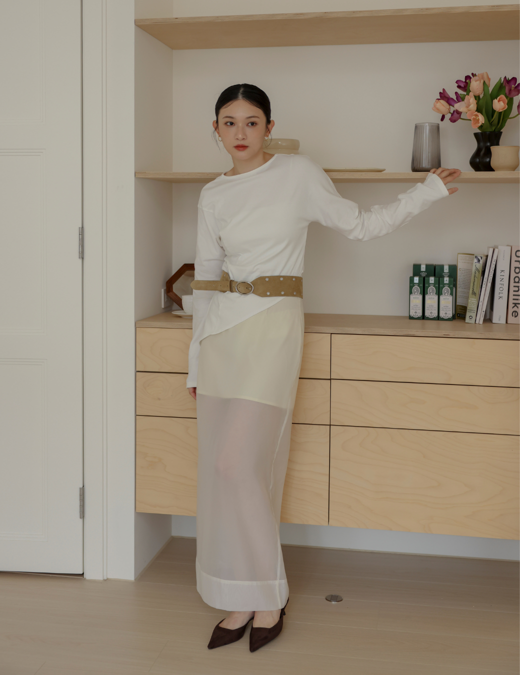 輕盈透紗剪接半身裙（3尺寸）