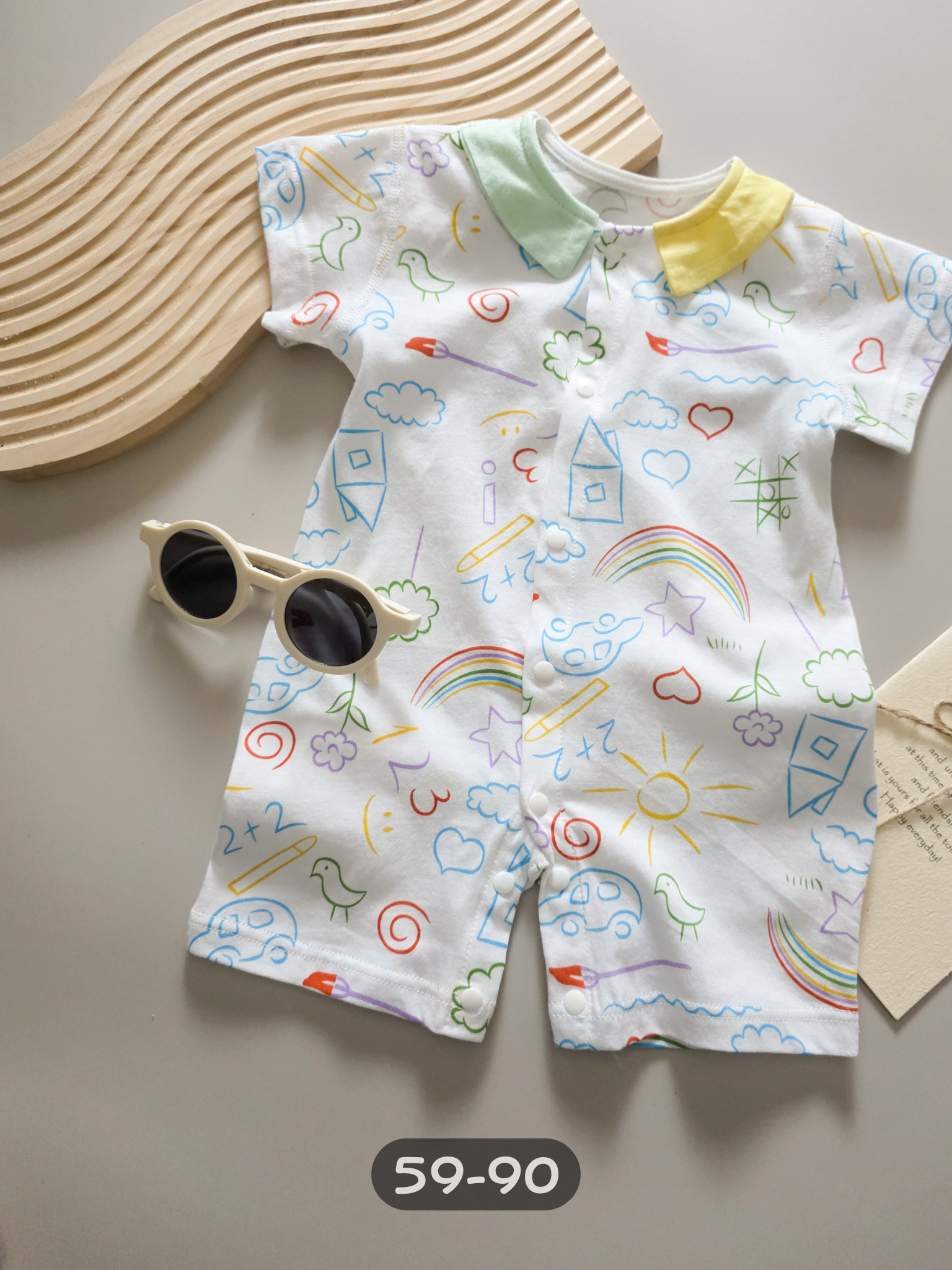 黃綠領塗鴉 短袖連身衣