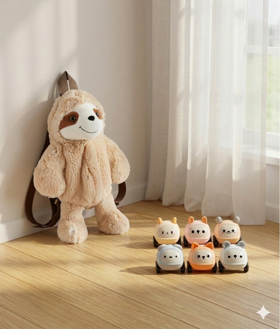 懶洋洋樹懶寶寶後背包 ╳ 可愛造型迴力滑行小汽車