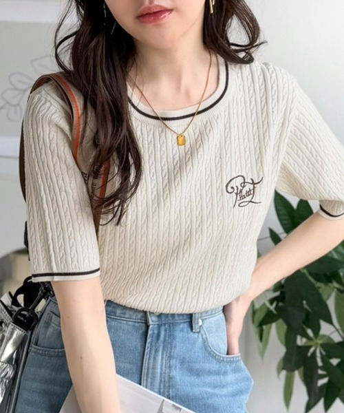 日本🇯🇵連線 Classical Elf 簡單優雅麻花針織短袖上衣 刺繡 簡約 針織衫 短袖 T恤 4色(任買兩件711免運)/預購