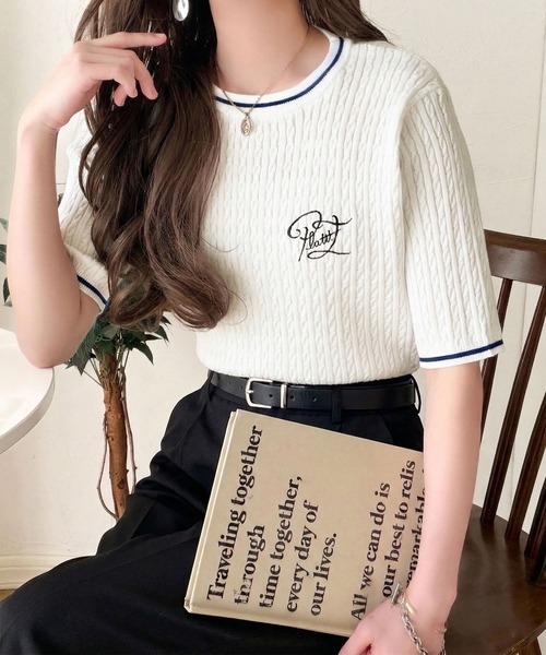 日本🇯🇵連線 Classical Elf 簡單優雅麻花針織短袖上衣 刺繡 簡約 針織衫 短袖 T恤 4色(任買兩件711免運)/預購