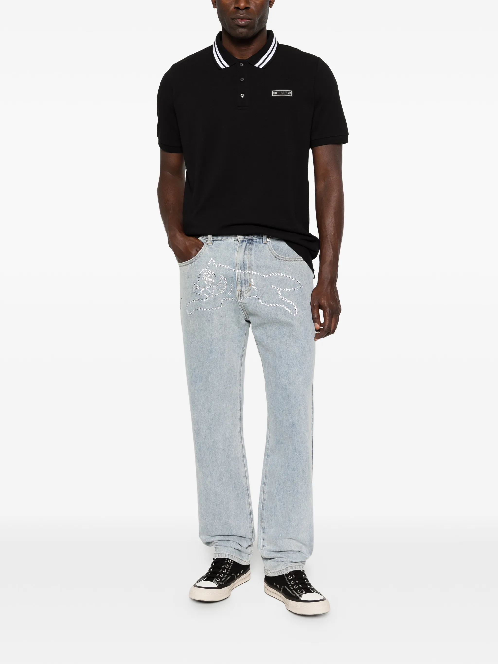 CRYSTAL RUNNING DOG DENIM PANTS