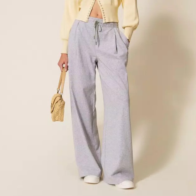 1TS0319-108 [TWINSET] Wide-Leg Plush Trousers Light Grey Melange#261LL2BHH (C-EU-E)