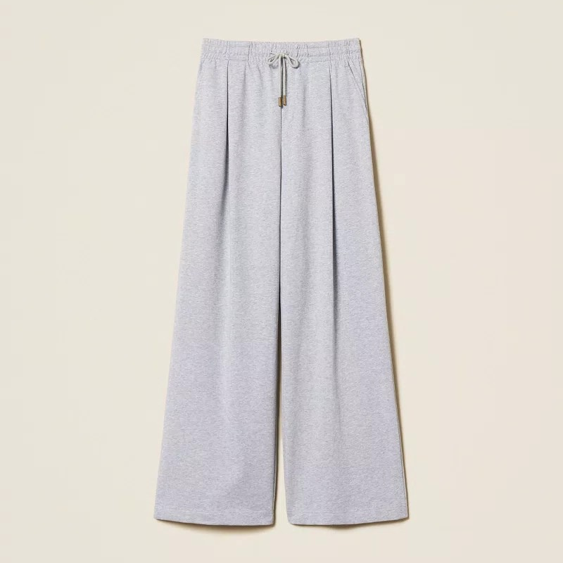 1TS0319-108 [TWINSET] Wide-Leg Plush Trousers Light Grey Melange#261LL2BHH (C-EU-E)