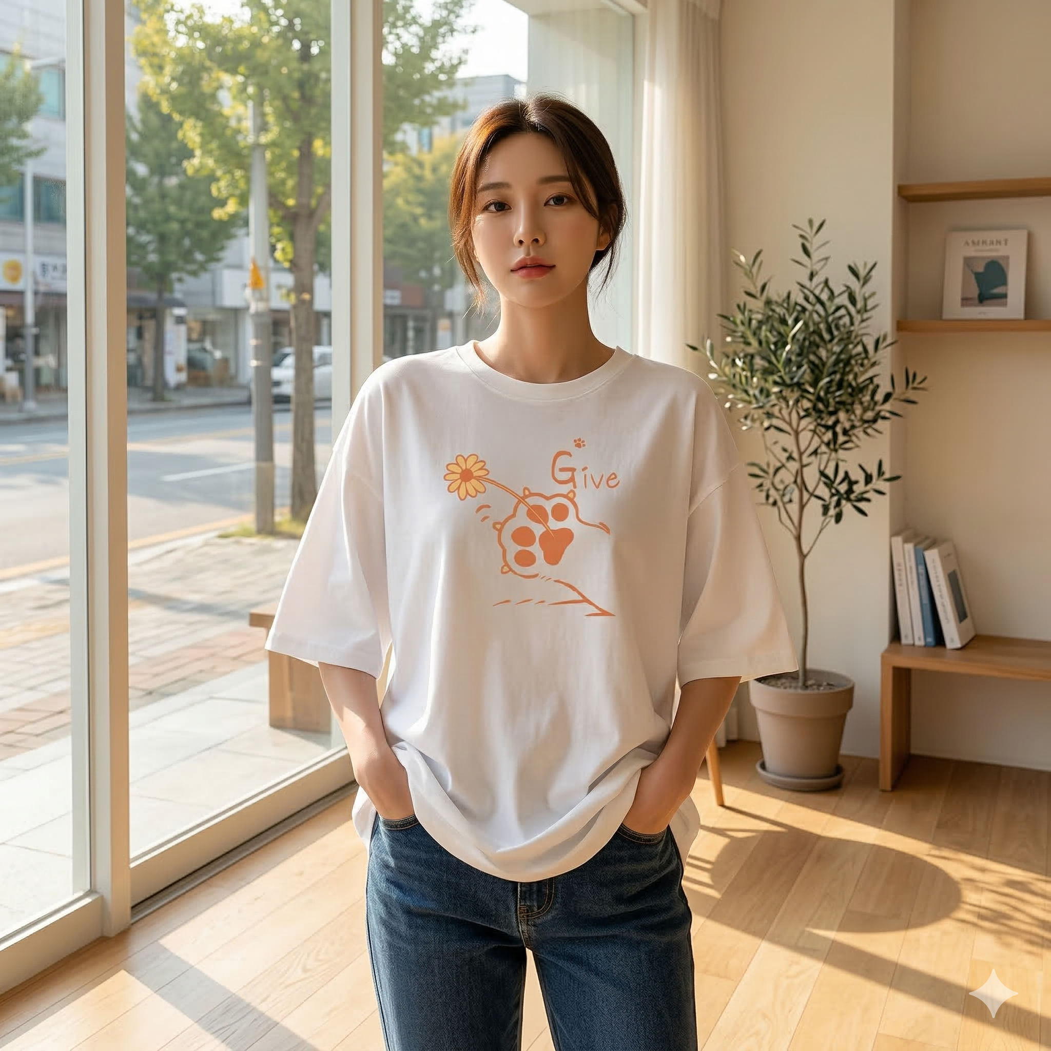 【ASister 小姊姊】AS2360#純棉上衣☆橘色貓爪*中長版短袖T恤(10色 S-3XL)