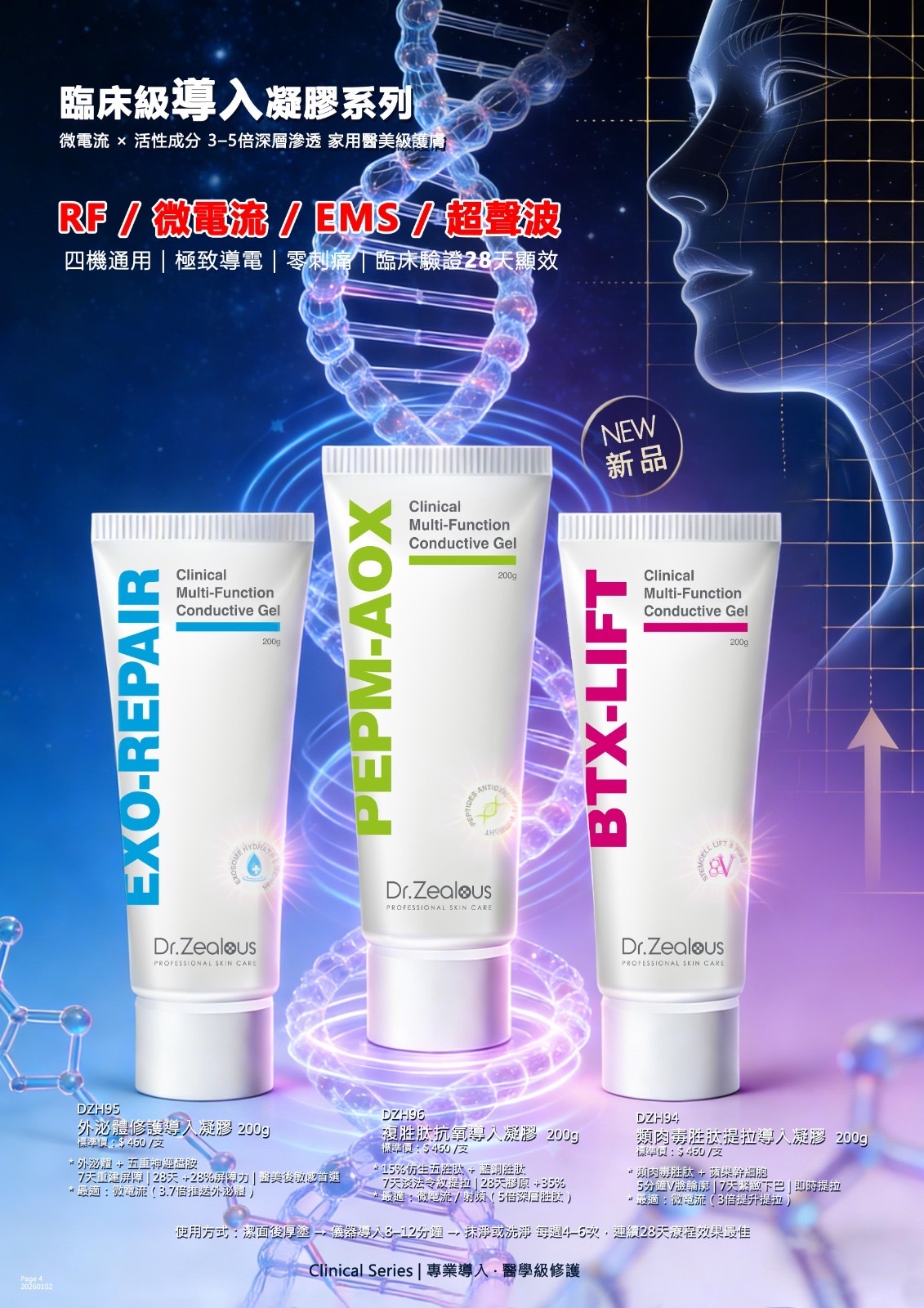 Dr.Zealous 臨床級導入凝膠系列(外泌體修復/複胜肽抗氧/類肉毒胜肽提拉)