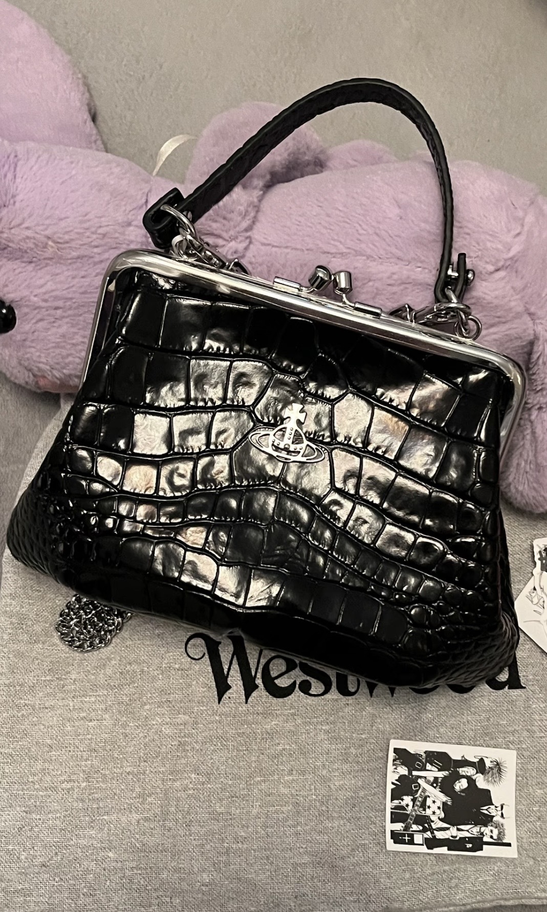 Vivienne Westwood Granny Frame Purse 經典餃子袋 鱷魚皮 黑色