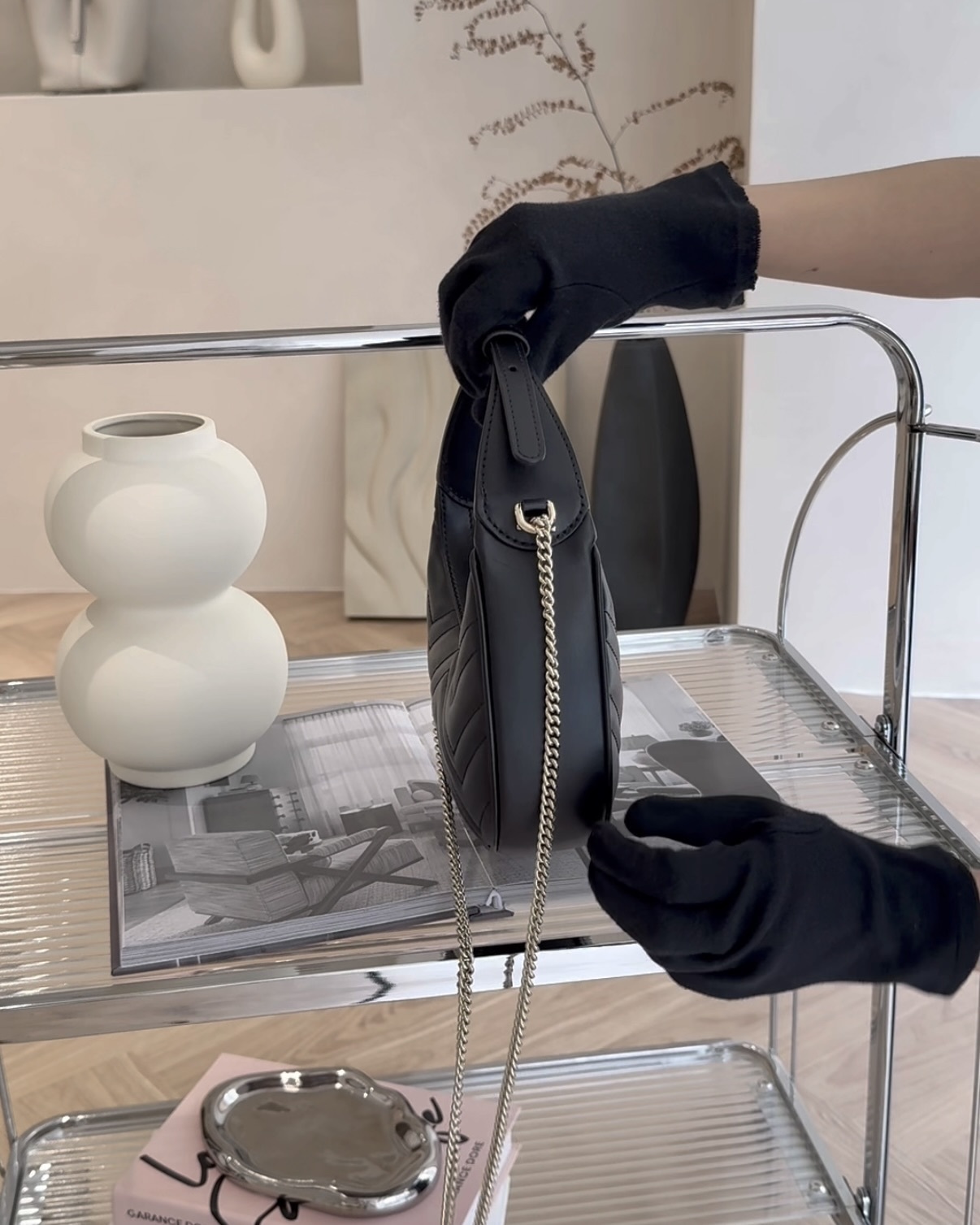 GUCCI｜MARMONT 月牙包 黑色淡金扣