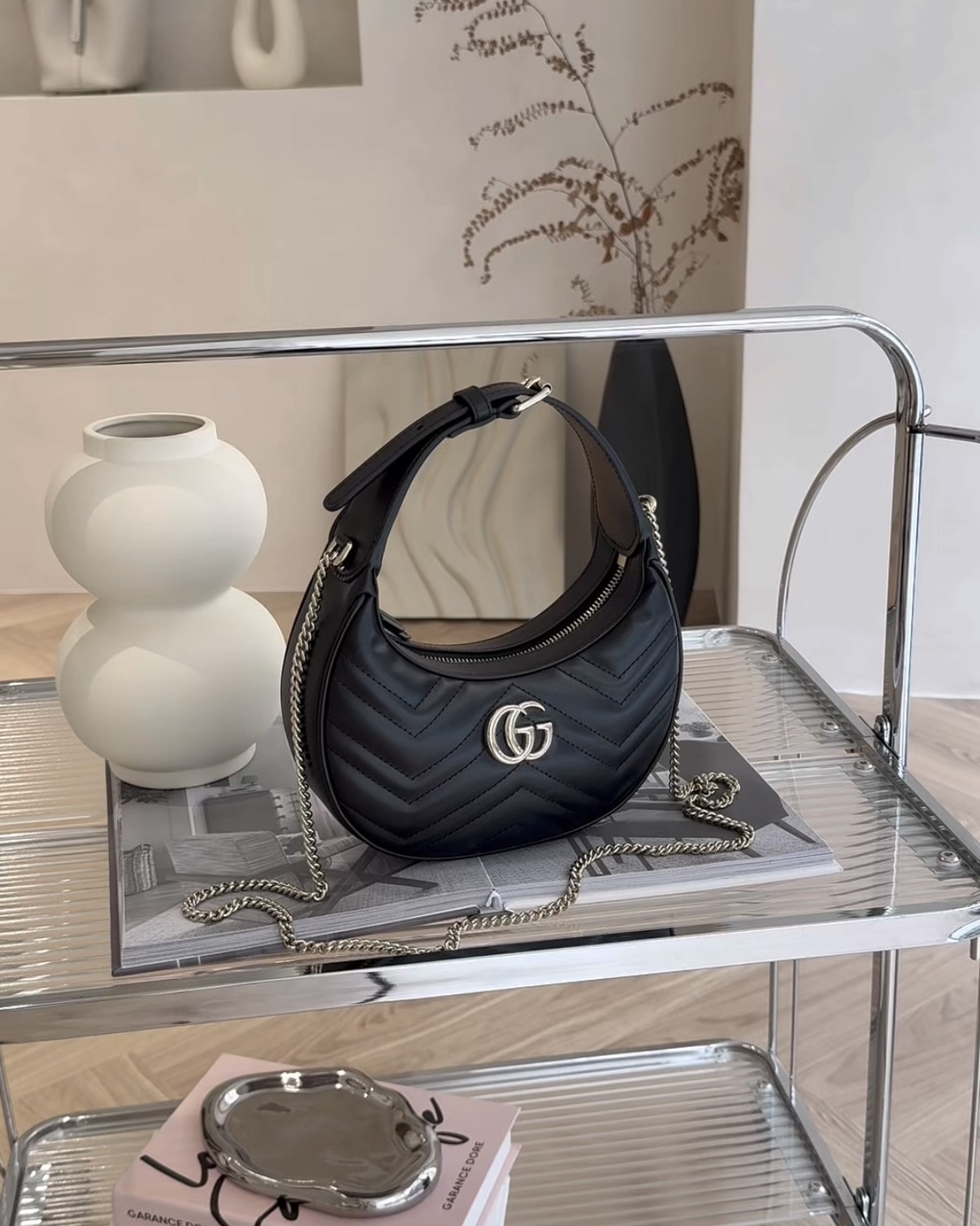 GUCCI｜MARMONT 月牙包 黑色淡金扣