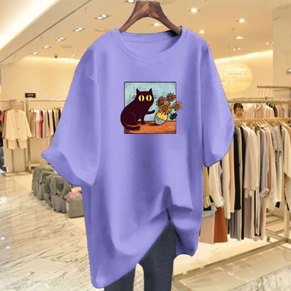 【ASister 小姊姊】AS2361#純棉上衣☆貓咪紫色特輯*中長版短袖T恤(10款 S-3XL)