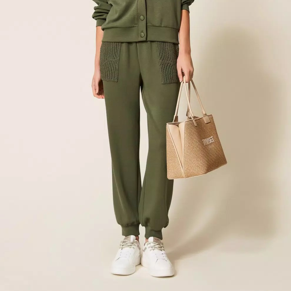 1TS0319-103 [TWINSET] Scuba Joggers with Crochet Detail Thyme Green #261LL2GCC (C-EU-E)