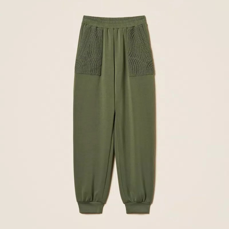 1TS0319-103 [TWINSET] Scuba Joggers with Crochet Detail Thyme Green #261LL2GCC (C-EU-E)