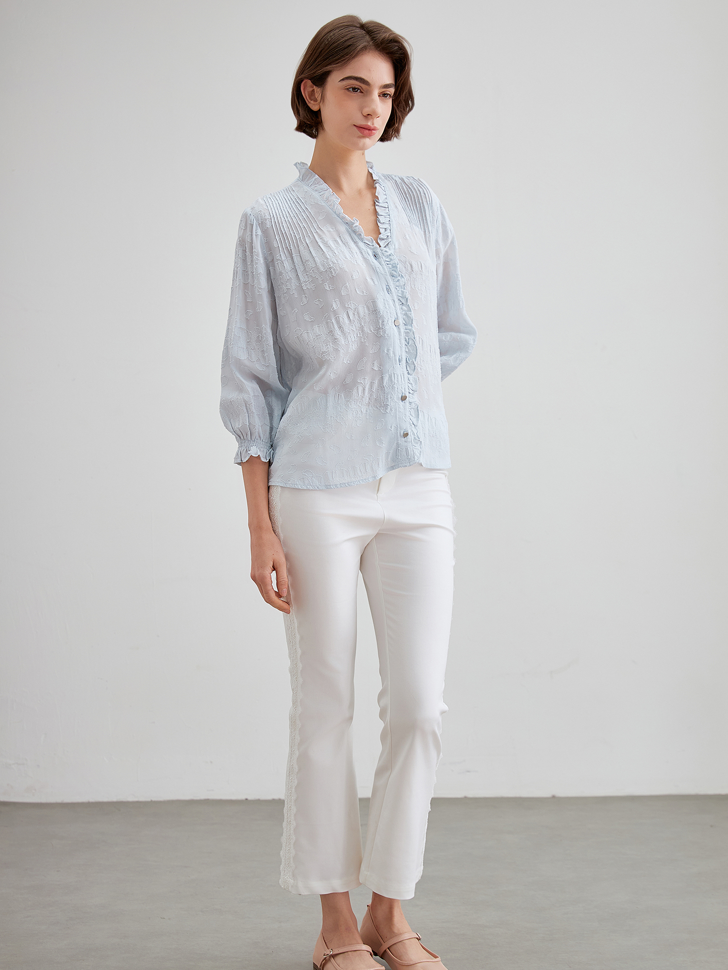 mi-tu V領木耳邊上衣