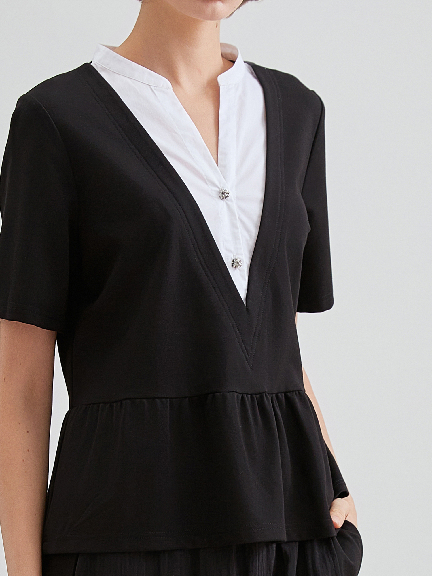 mi-tu 拼色V領上衣