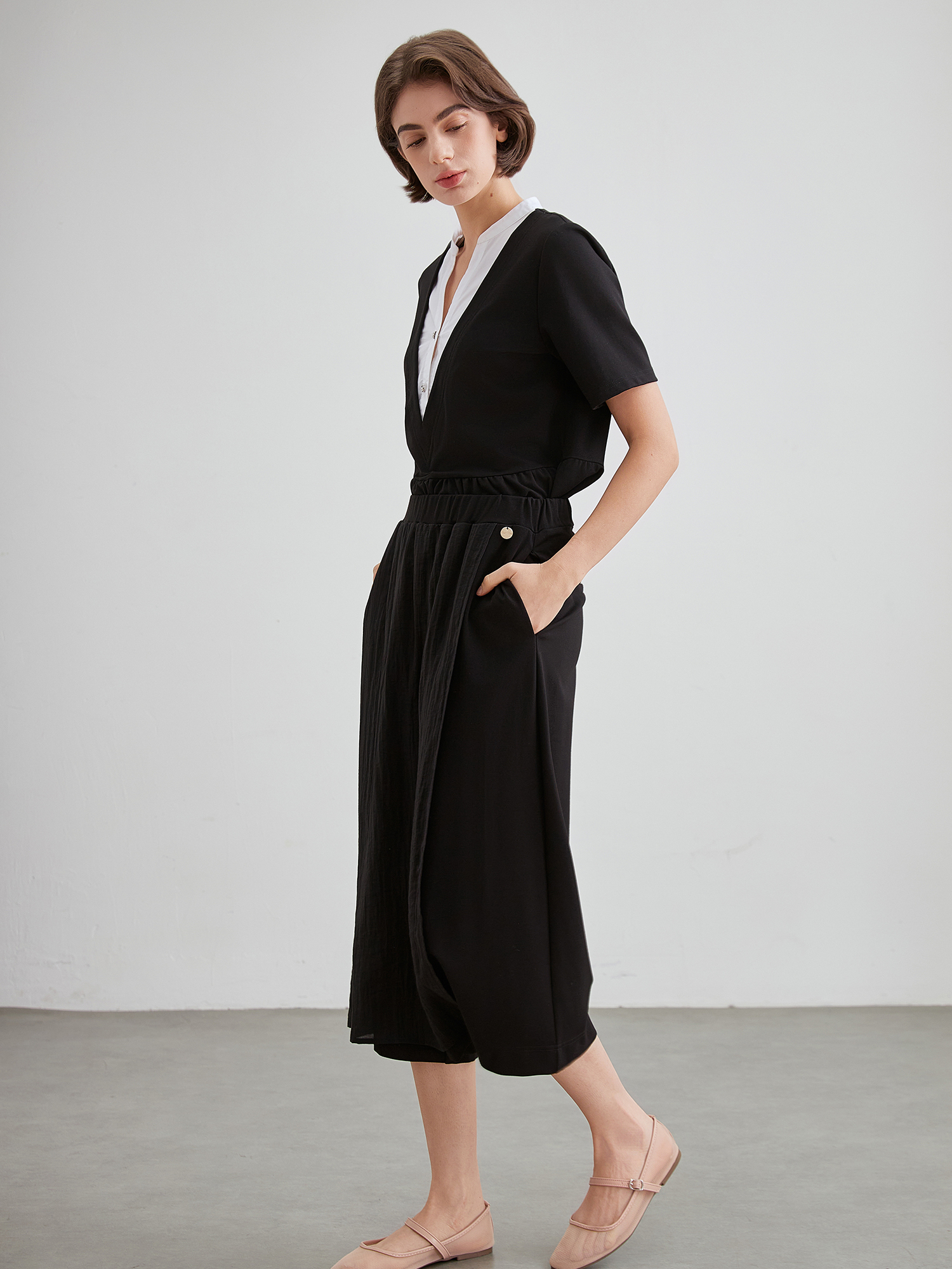 mi-tu 寬鬆闊腿七分裙褲