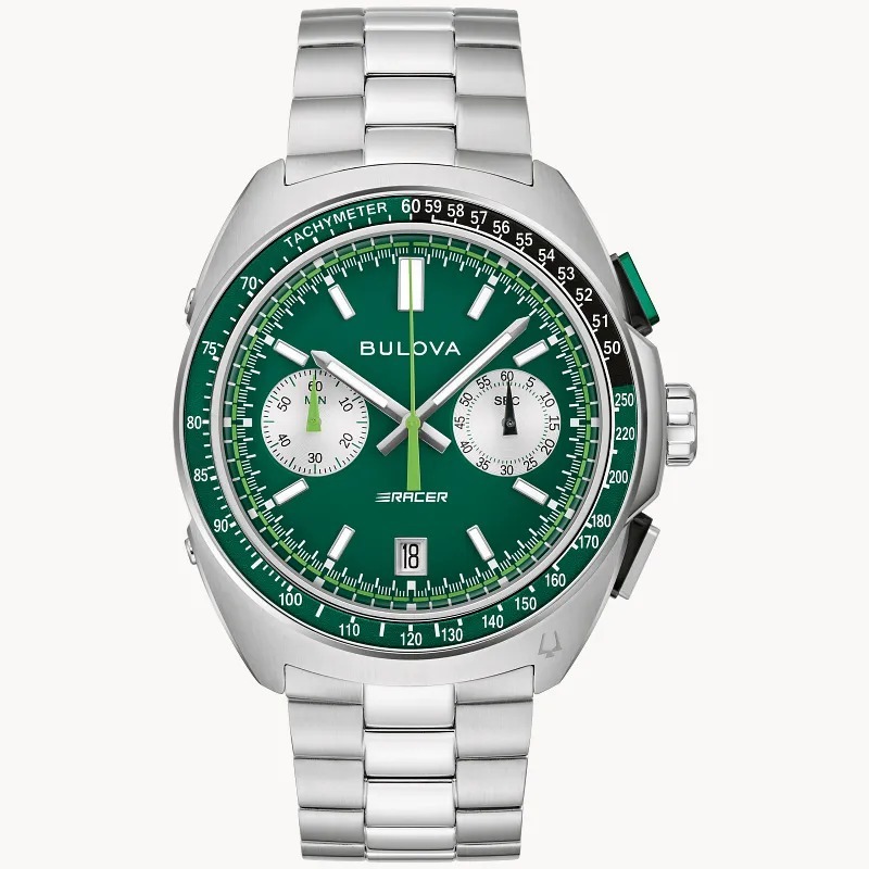 行貨 Bulova 寶路華 Racer Chronograph Quartz Green Dial Men's Watch 98B468 Racer 計時石英男士腕錶 綠色錶盤