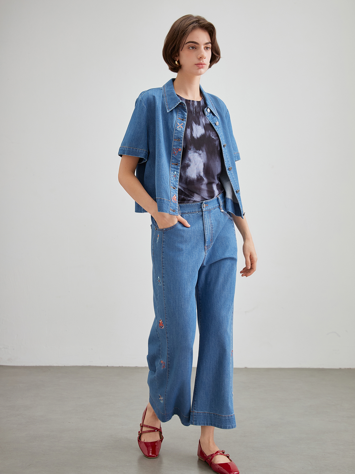 mi-tu 刺繡牛仔上衣