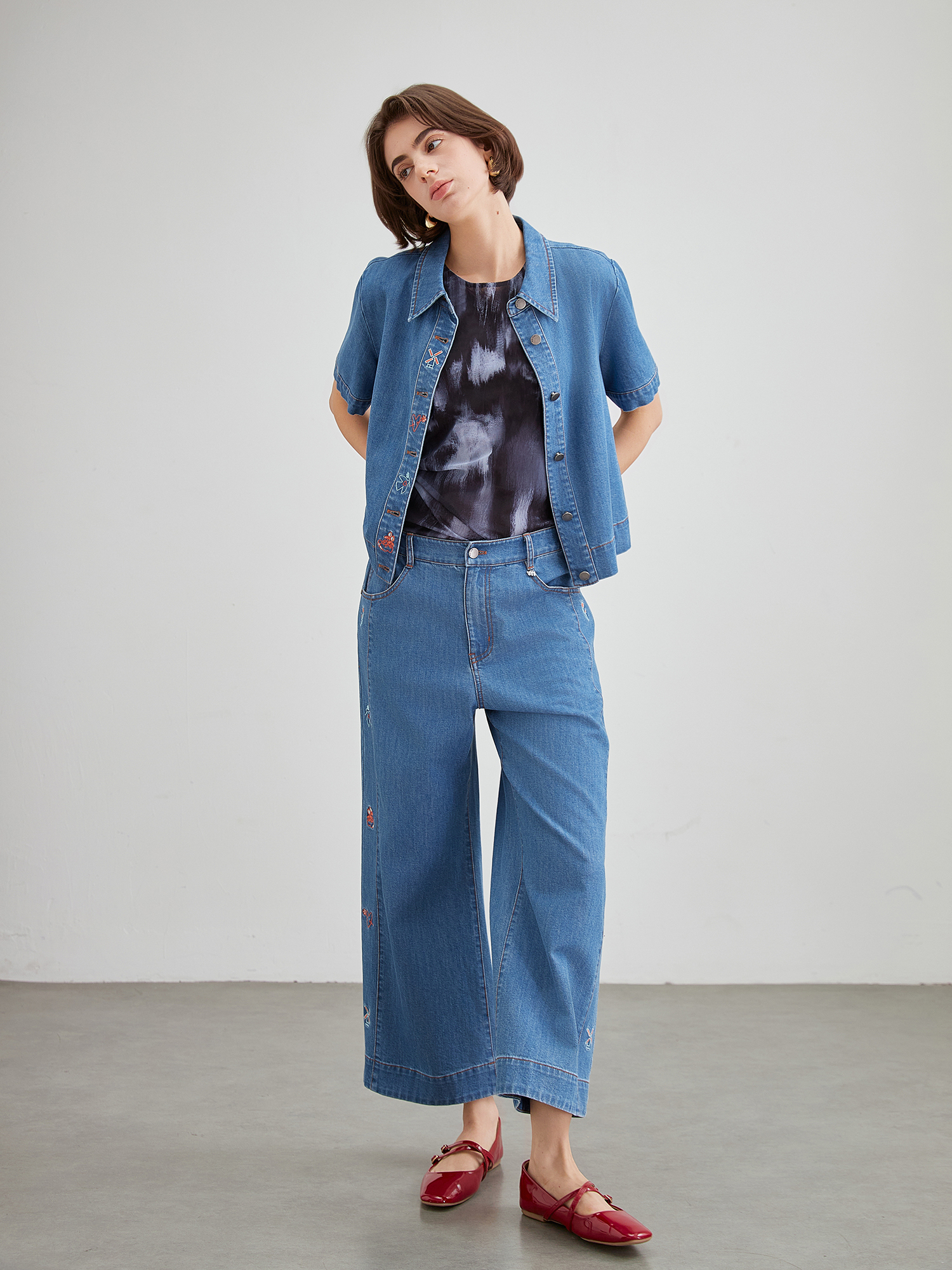 mi-tu 刺繡牛仔上衣