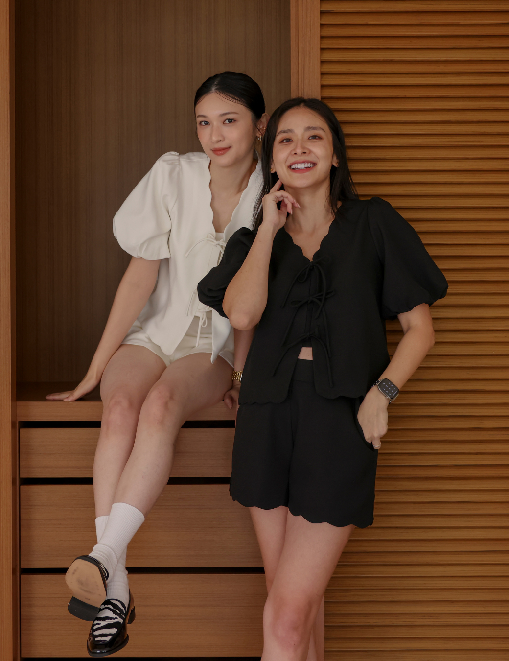 花邊造型澎袖上衣（黑色/2尺寸）