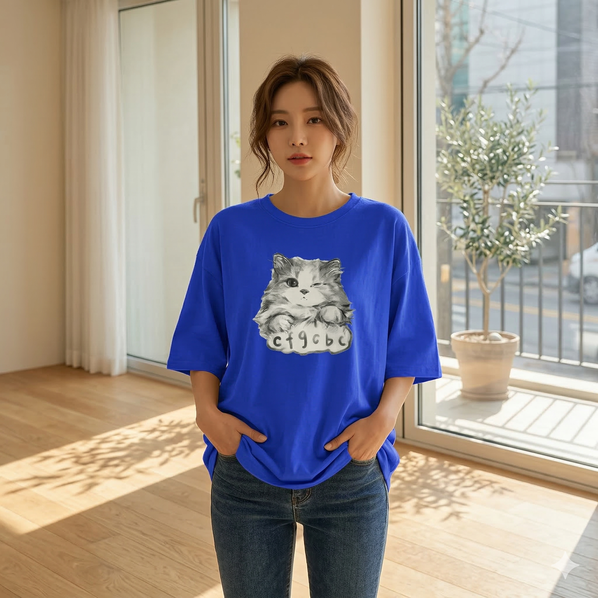 【ASister 小姊姊】AS2361#純棉上衣☆貓咪藍色特輯*中長版短袖T恤(10款 S-3XL)