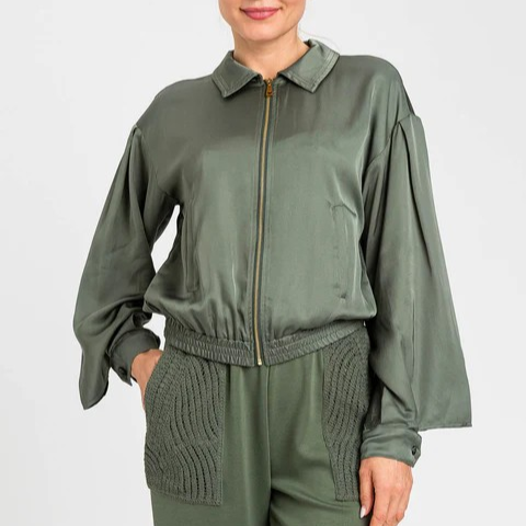 1TS0319-098 [TWINSET] Satin Jacket Thyme Green #261LL2LDD (C-EU-E)