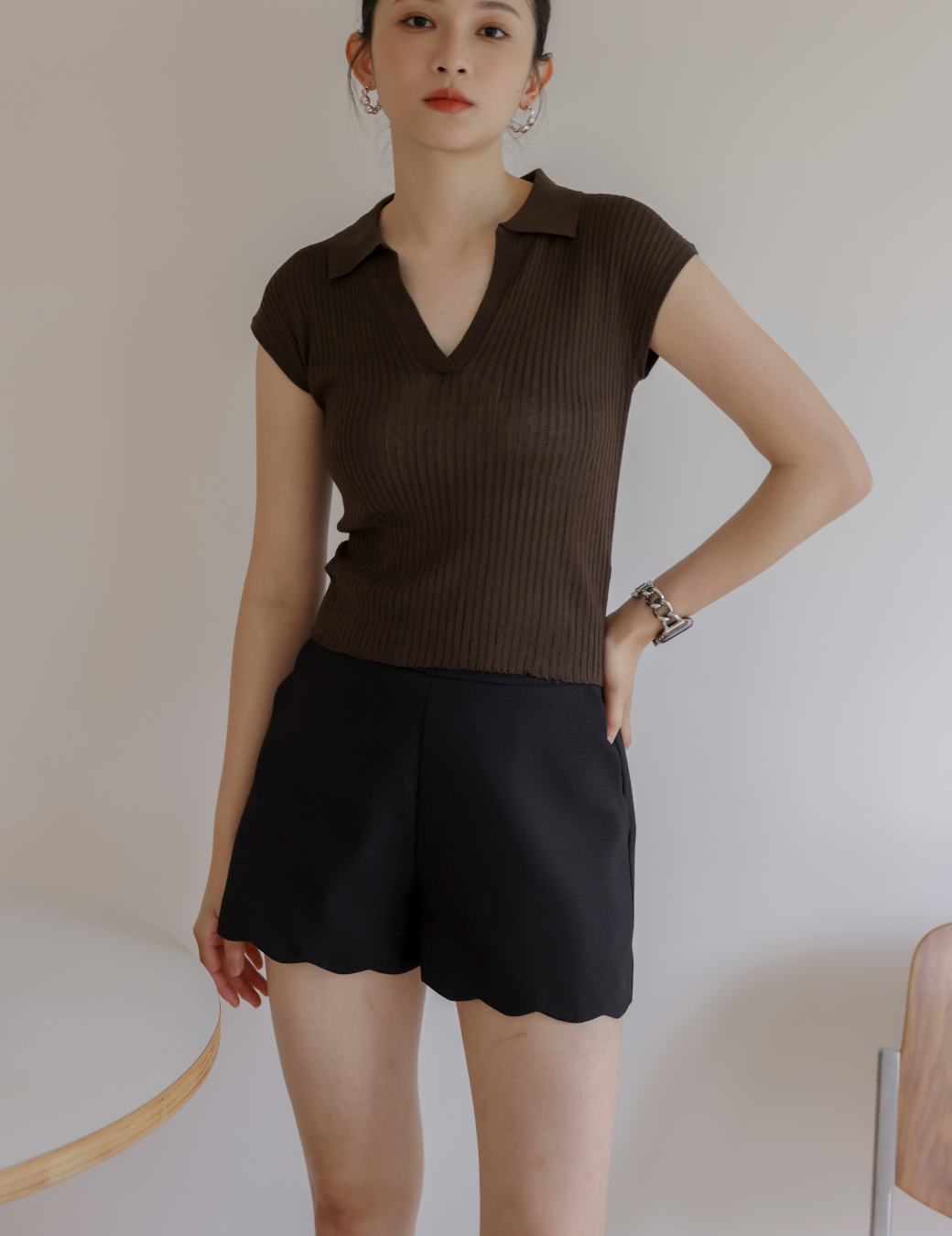 花邊造型高腰短褲（黑色/3尺寸）