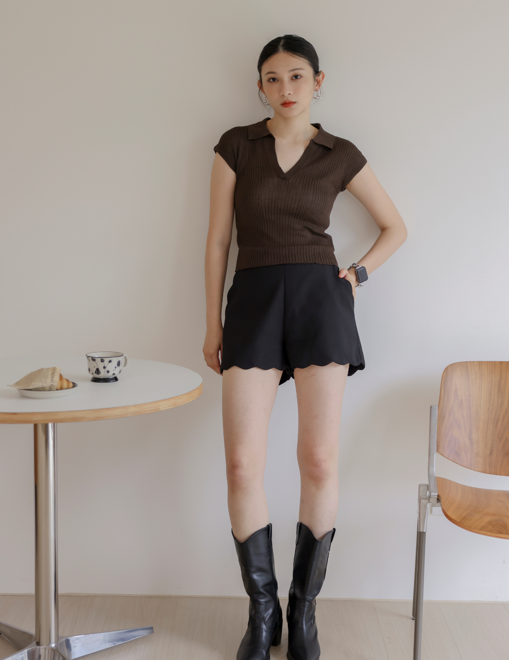 花邊造型高腰短褲（黑色/3尺寸）