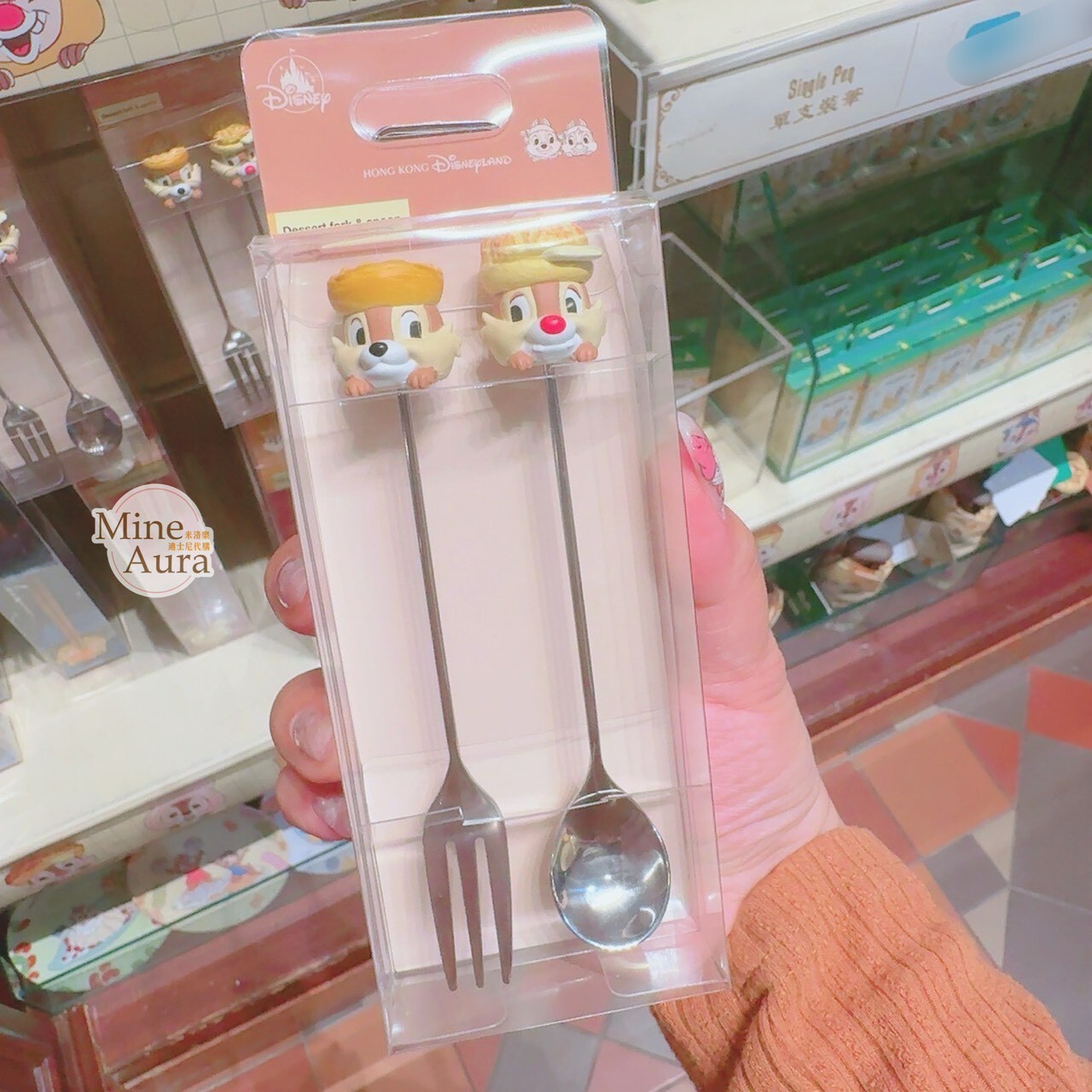 港式美食系列 奇奇蒂蒂 Chip 'n Dale 大頭 造型 湯匙 叉子 餐具 2入組 -香港迪士尼樂園