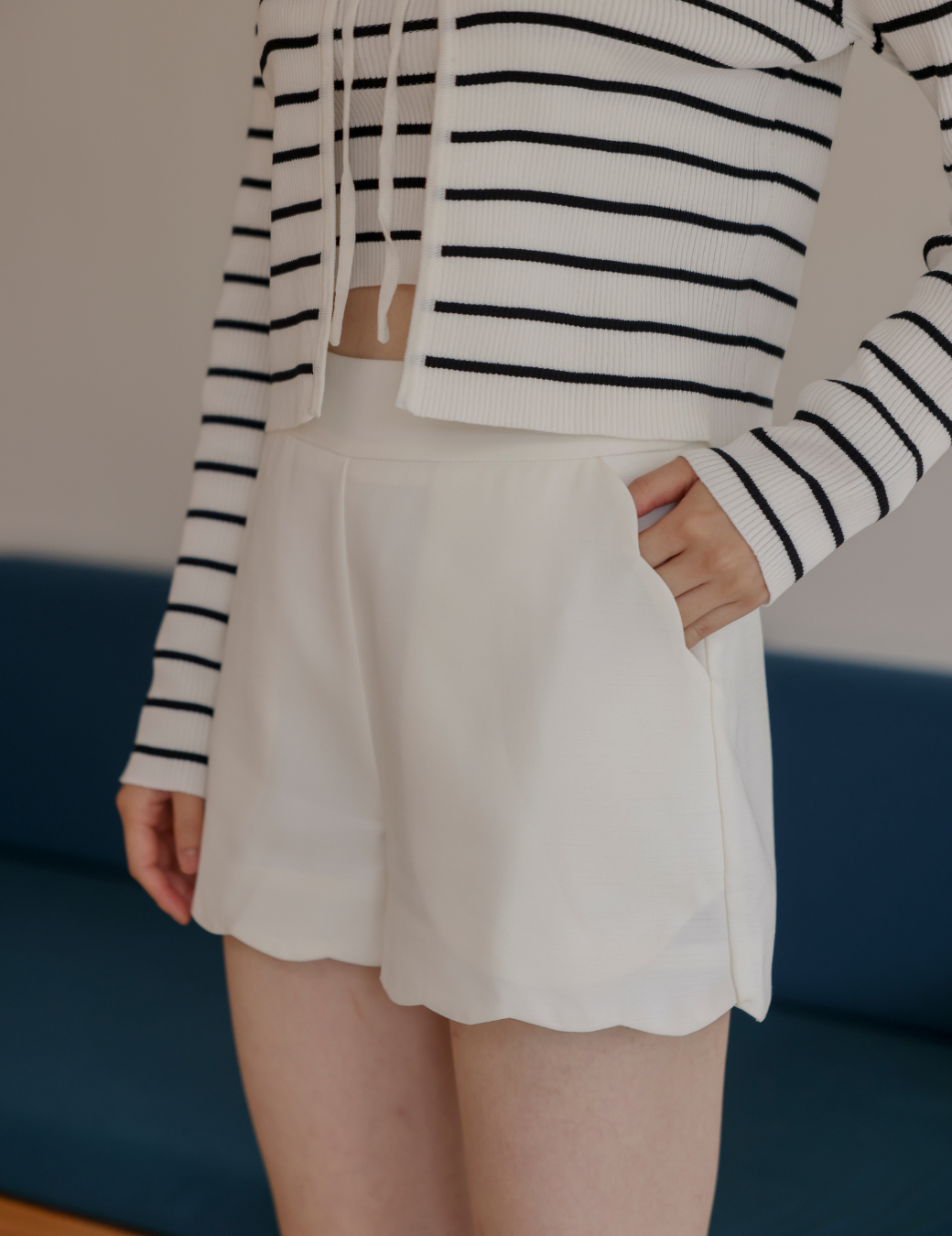 花邊造型高腰短褲（白色/3尺寸）