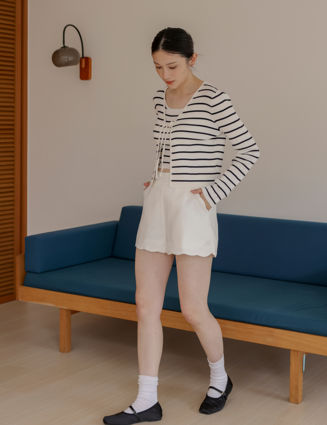 花邊造型高腰短褲（白色/3尺寸）