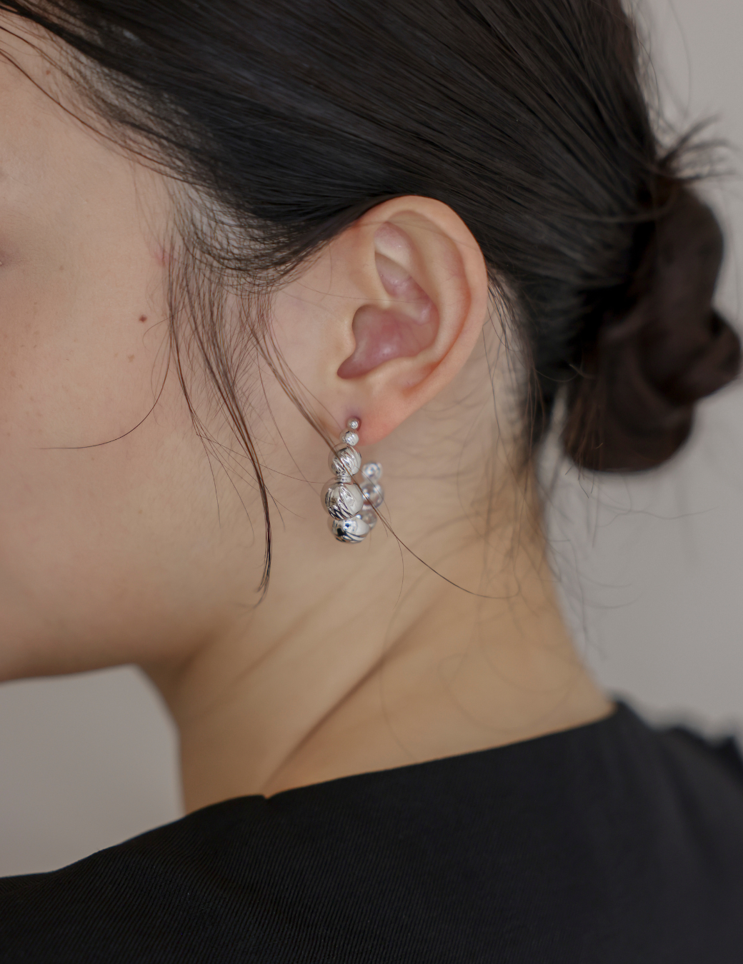 波堤半圓圈耳環（銀色）