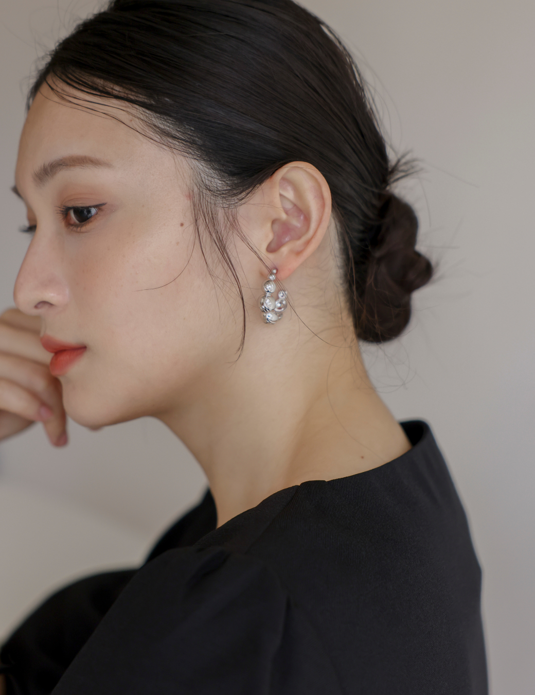 波堤半圓圈耳環（銀色）