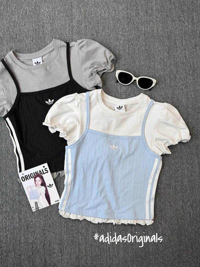 ADIDAS ORIGINALS SLIM系列 假兩件式 圓領泡泡袖 KY3298 KY3299