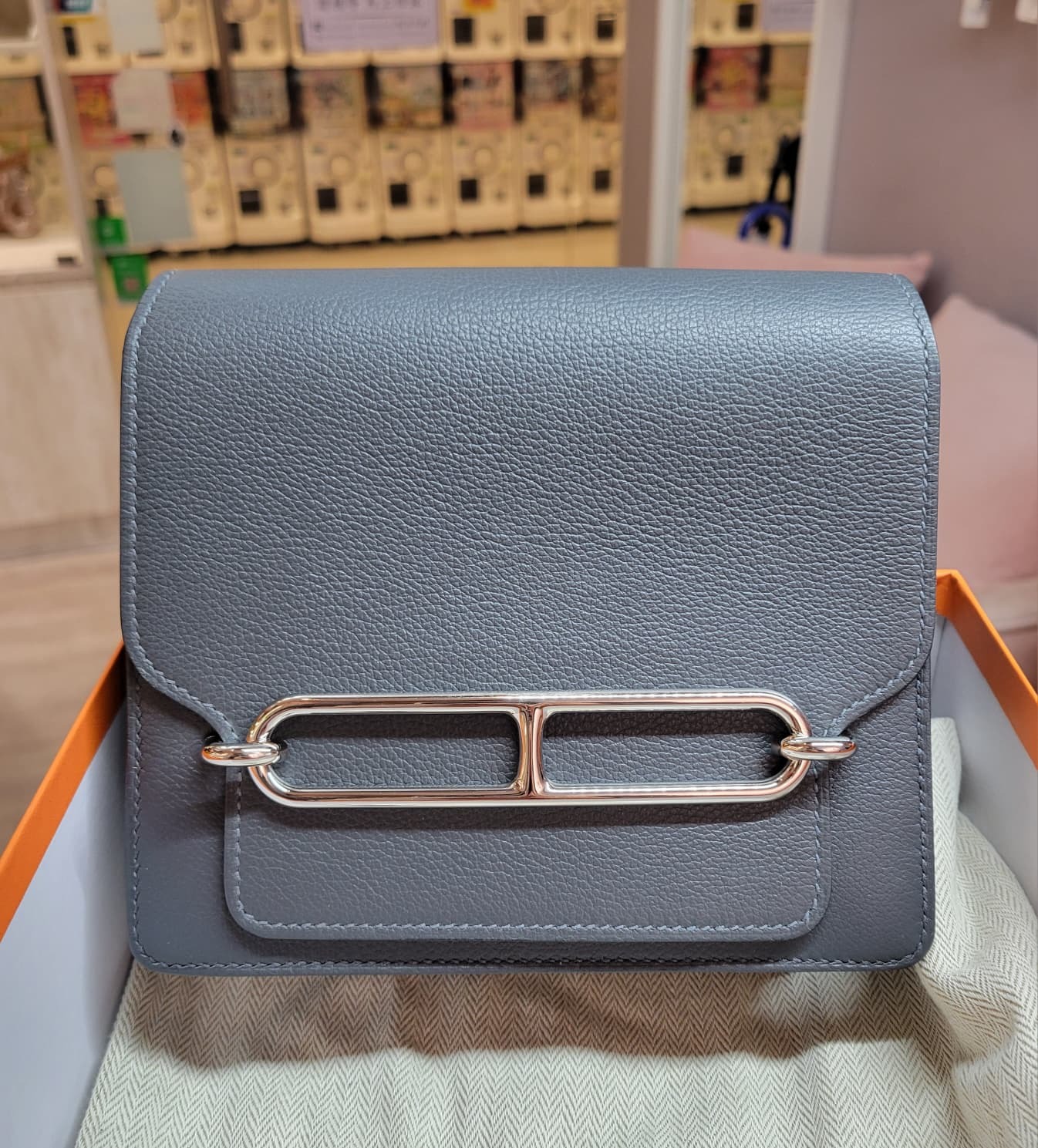 95%HERMES MINI ROULIS H0 GRIS MISTY CK EVERCOLOR 霧灰色 銀扣