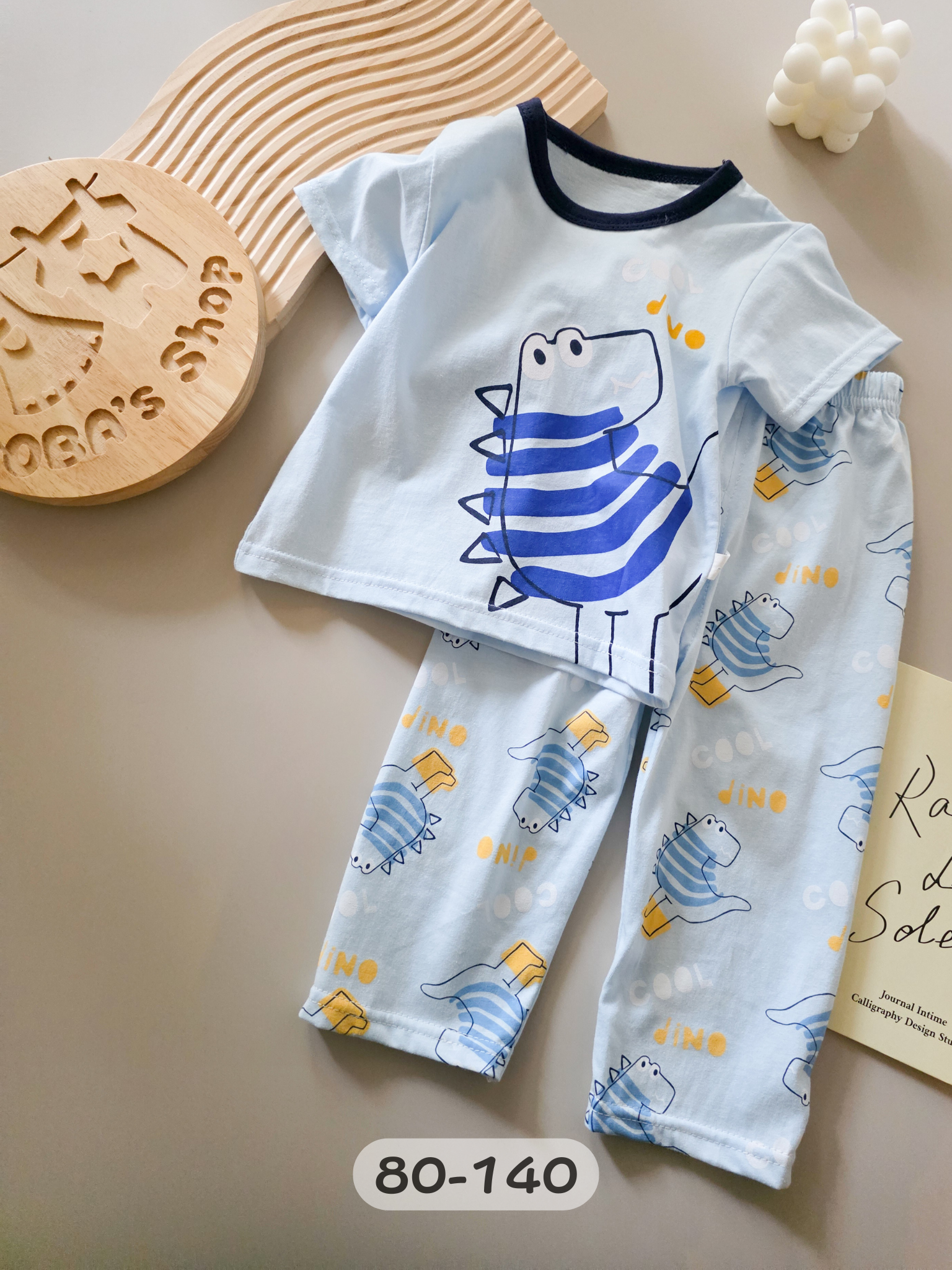 藍色回眸恐龍 短袖長褲居家套裝