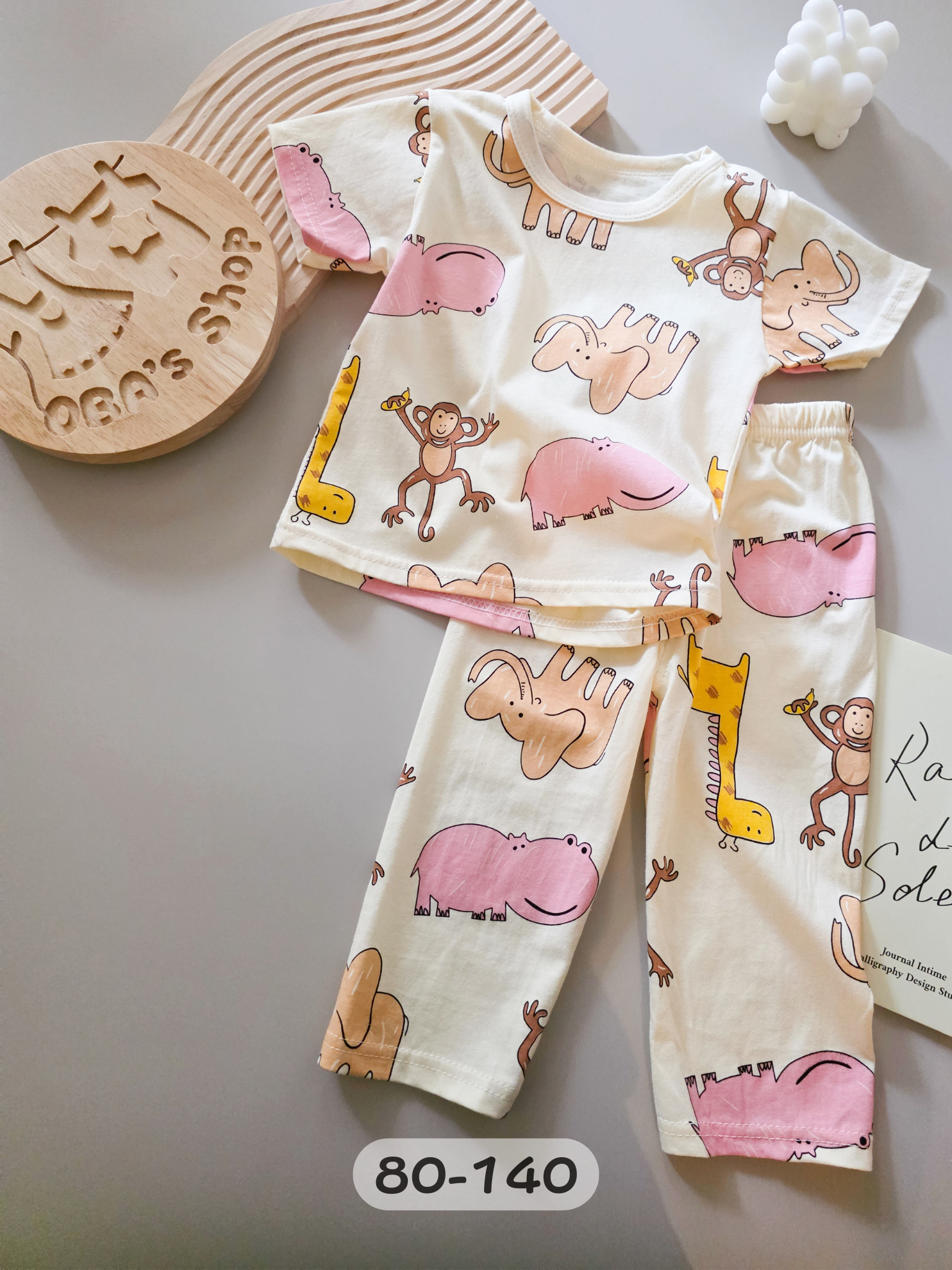 奶油粉動物 短袖長褲居家套裝