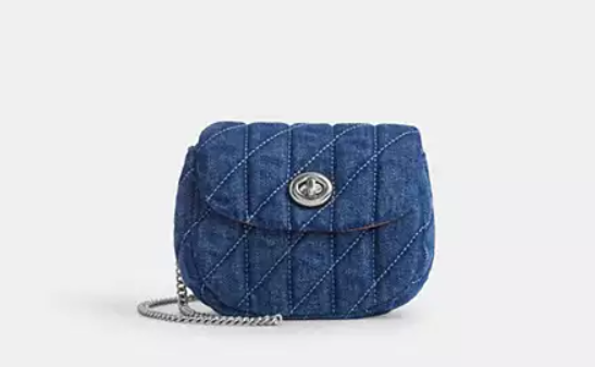 [S] COACH SV/DENIM CAL34 TURNLOCK CARD CASE QUILTED DENIM, 196395702749 (SUZZ40)